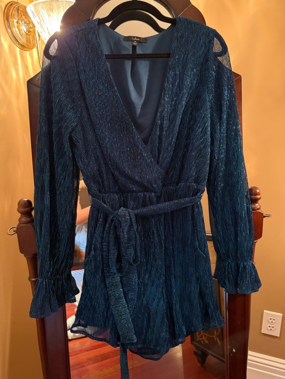 Lulu's Teal Shimmer Wrap Romper